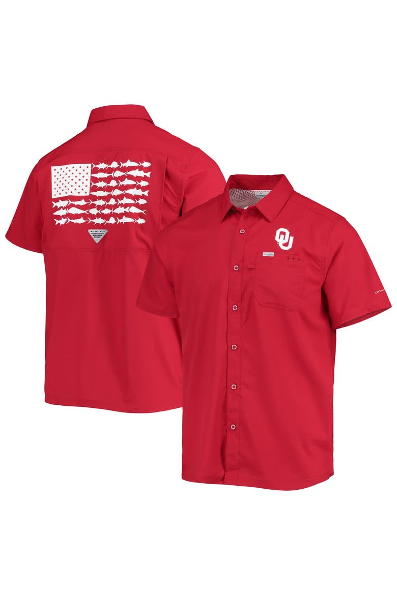 Men's Columbia PFG Crimson Oklahoma Sooners Slack Tide Camp Button-Up Shirt, Main, color, Crimson