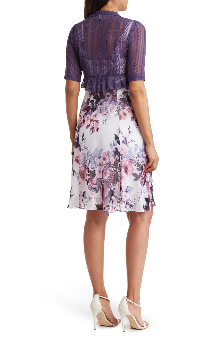 Connected Apparel Chiffon Dress & Ruffle Jacket Set, Alternate, color, Iris