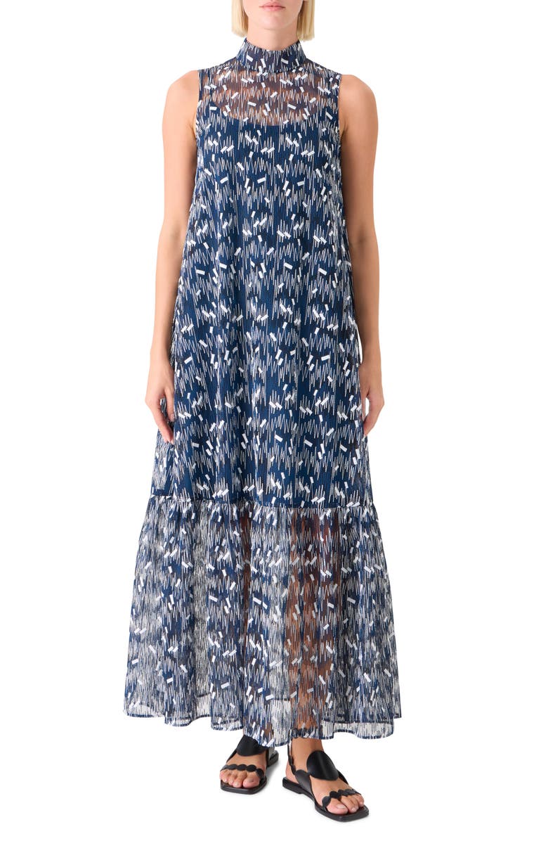 Akris punto Embroidered Tulle A-line Dress, Main, color, Dark Blue-Cream