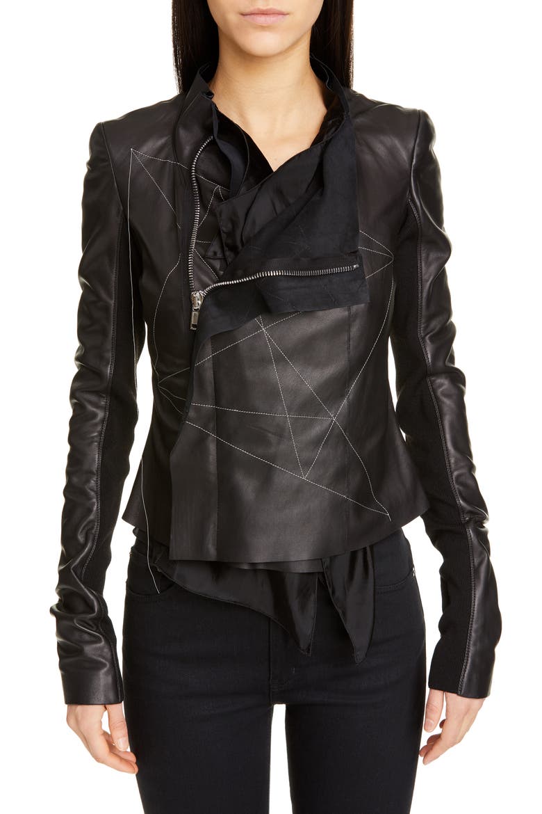 Embroidered Leather Biker Jacket, Main, color, BLACK PEARL