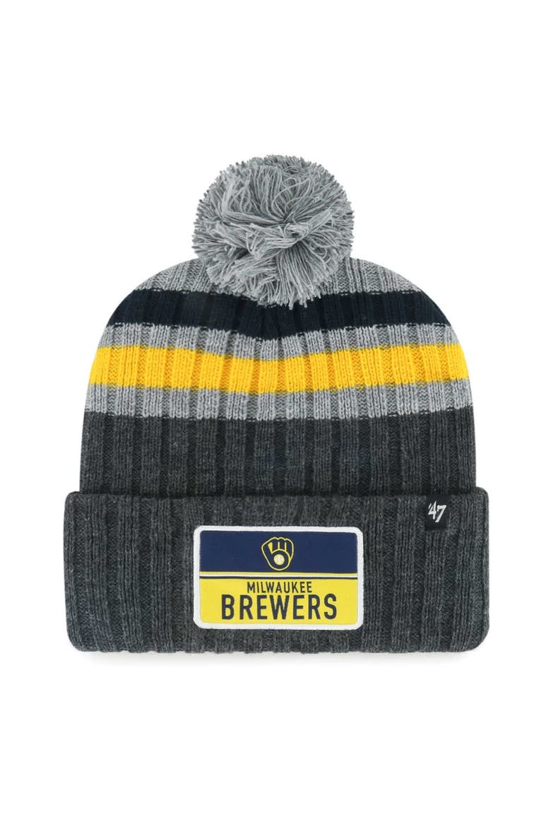 Men's '47 Gray Milwaukee Brewers Stack Cuffed Knit Hat with Pom, Main, color, Gray