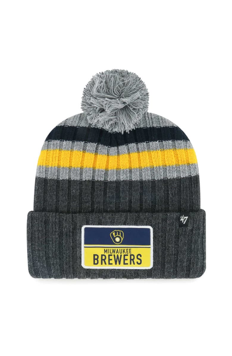 '47 Men's '47 Gray Milwaukee Brewers Stack Cuffed Knit Hat with Pom, Main, color, Gray