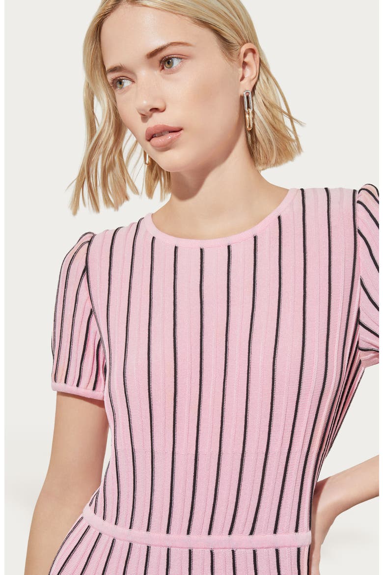 Short Sleeve Fit & Flare Dress, Alternate, color, PERFECT PINK/ BLACK