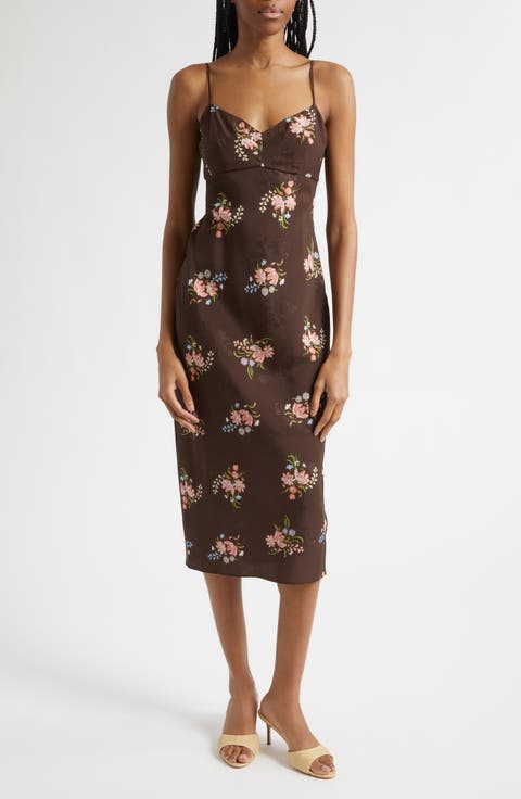 Shara Floral Print Silk Blend Midi Dress