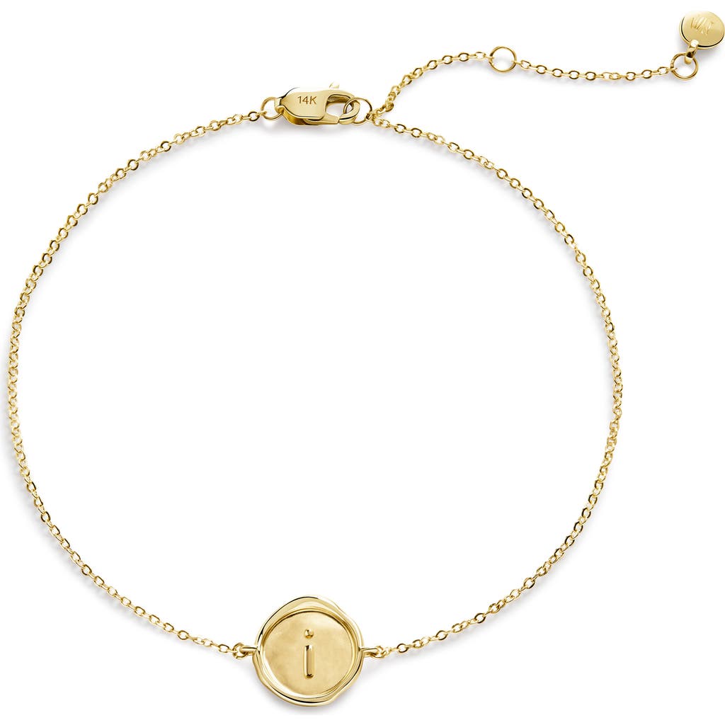 Monica Vinader Gold Mini Initial I Stamp Chain Bracelet In 14kt Solid Gold I