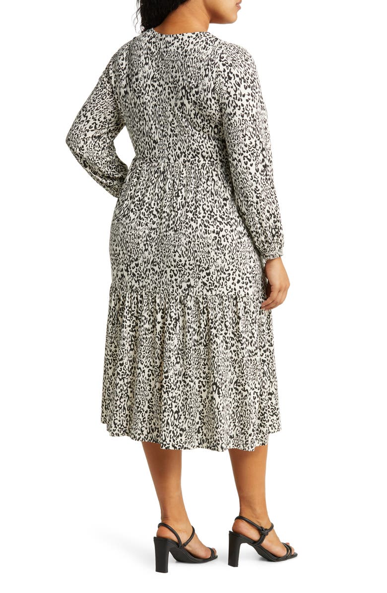 VERO MODA CURVE Emilie Long Sleeve Leopard Midi Dress, Alternate, color, 