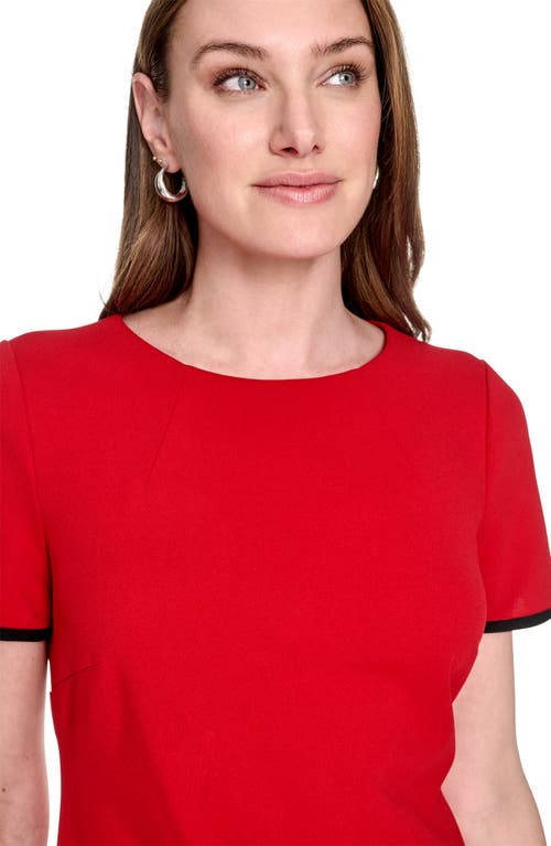 Tommy Hilfiger Short Sleeve Scuba Crepe Contrast Trim Dress In Red