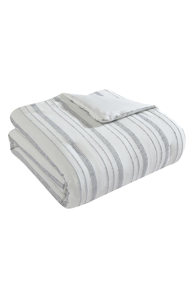 Tahari Mellie Stitch Stripe Cotton 3-Piece Comforter Set, Main, color, White/ Grey