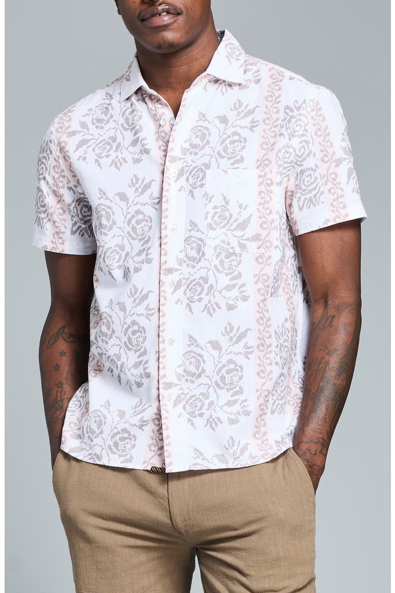 Textural Print Short Sleeve Shirt, Main, color, TINTED WHITE MULTI