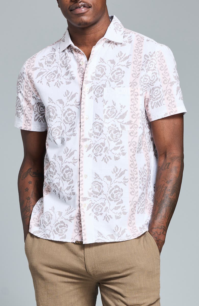 Billy Reid Textural Print Short Sleeve Shirt, Main, color, Tinted White Multi