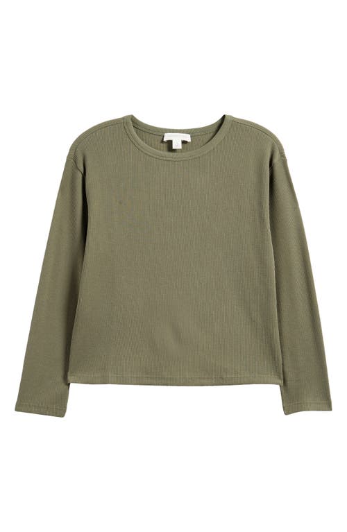Treasure & Bond Shrunken Crop Boxy Thermal Crewneck Top In Olive Kalamata