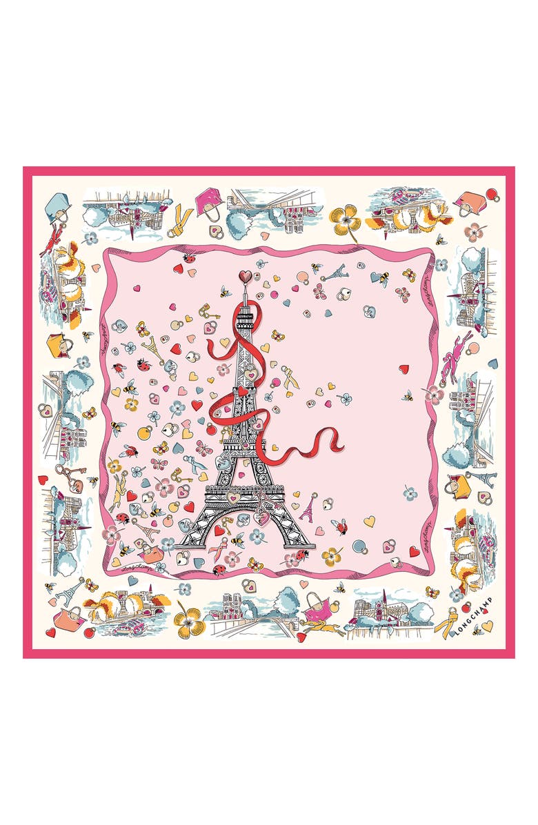 Longchamp Eiffel Tower Silk Square Bandana, Main, color, Marshmallow