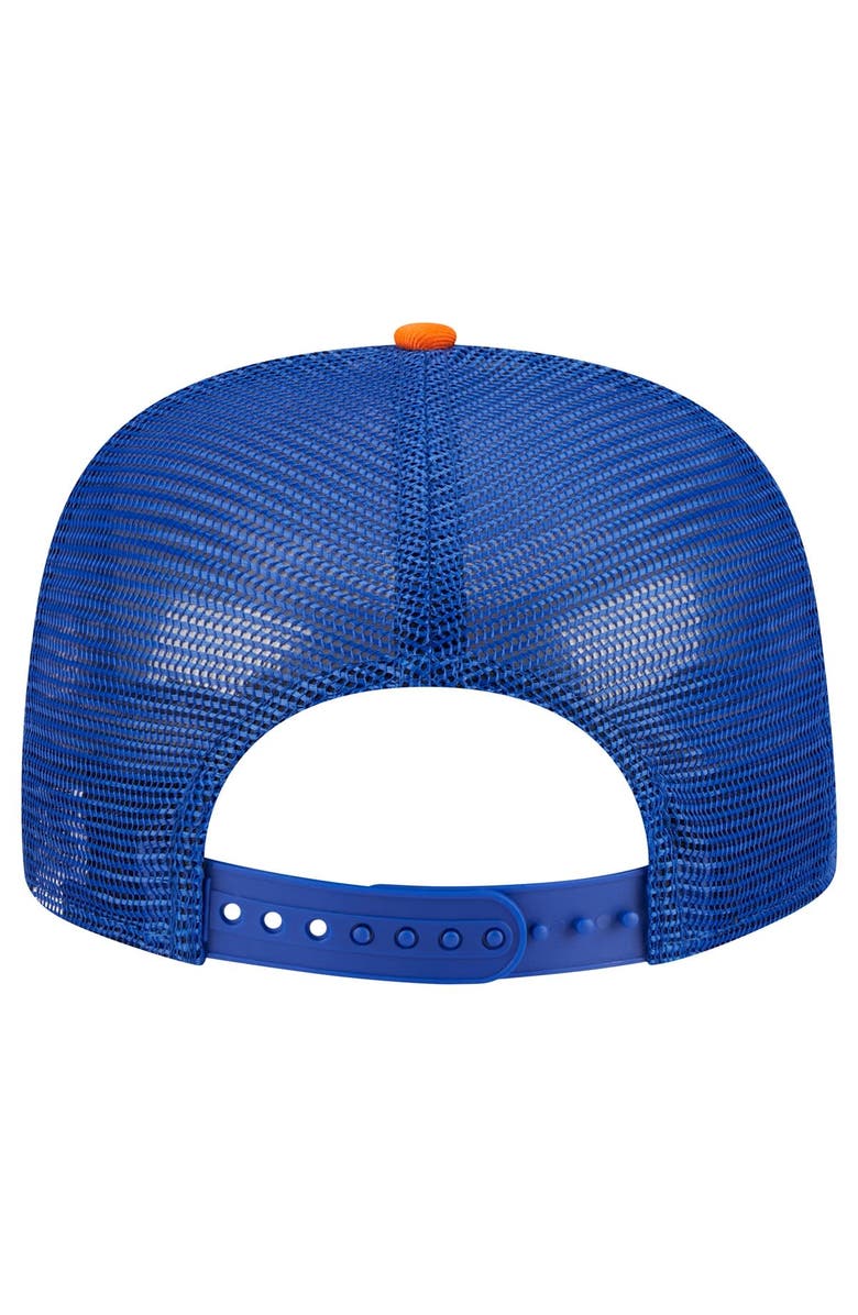 New Era Men's New Era Blue New York Knicks Arch A-Frame Trucker 9FIFTY Snapback Hat, Alternate, color, Blue