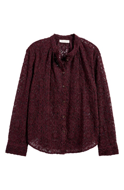 Treasure & Bond Band Collar Lace Button-up Shirt In Burgundy Fudge