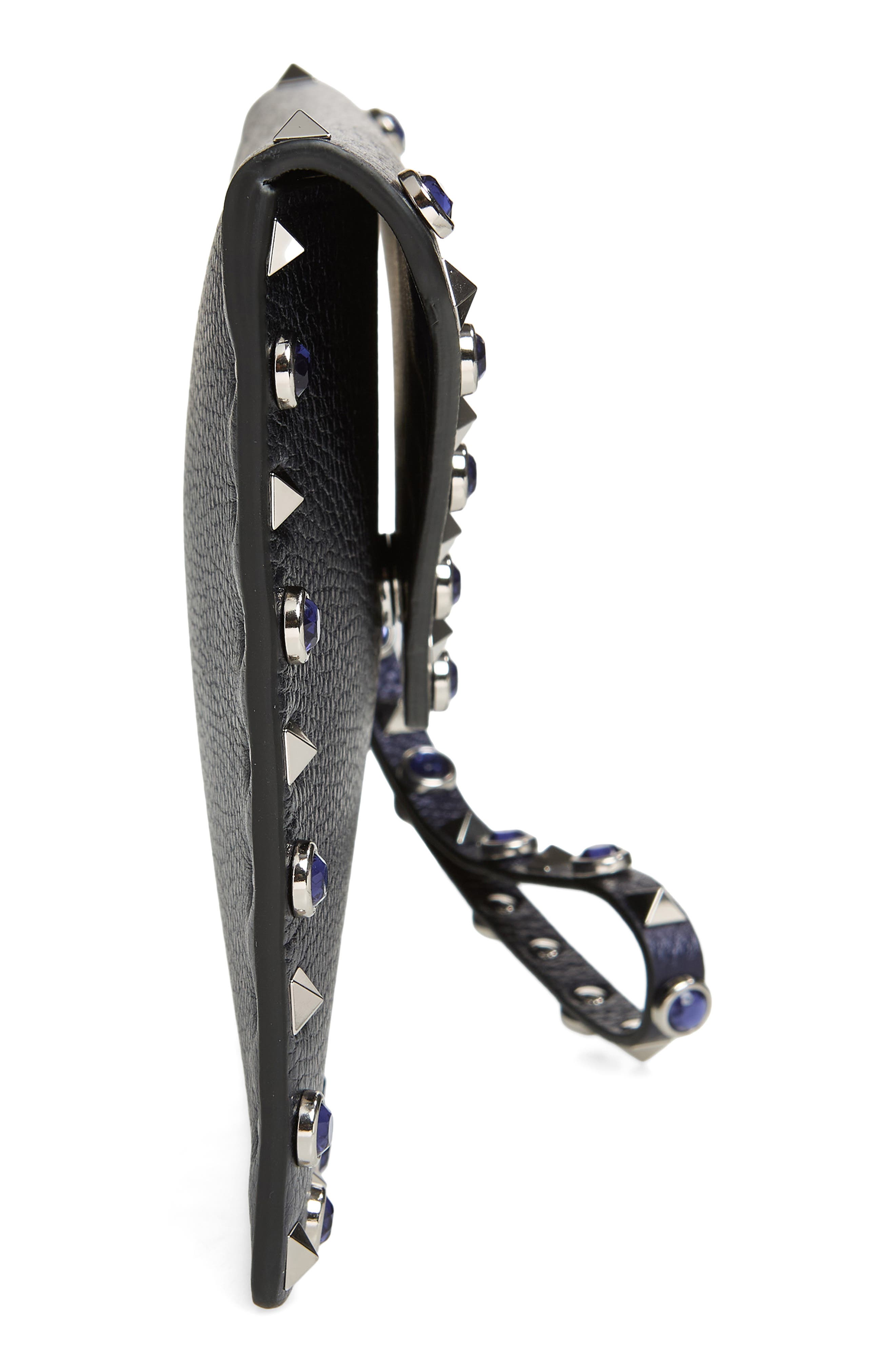 Valentino Garavani Medium Rockstud Flat Leather Wristlet Envelope Pouch, Alternate, color, Navy
