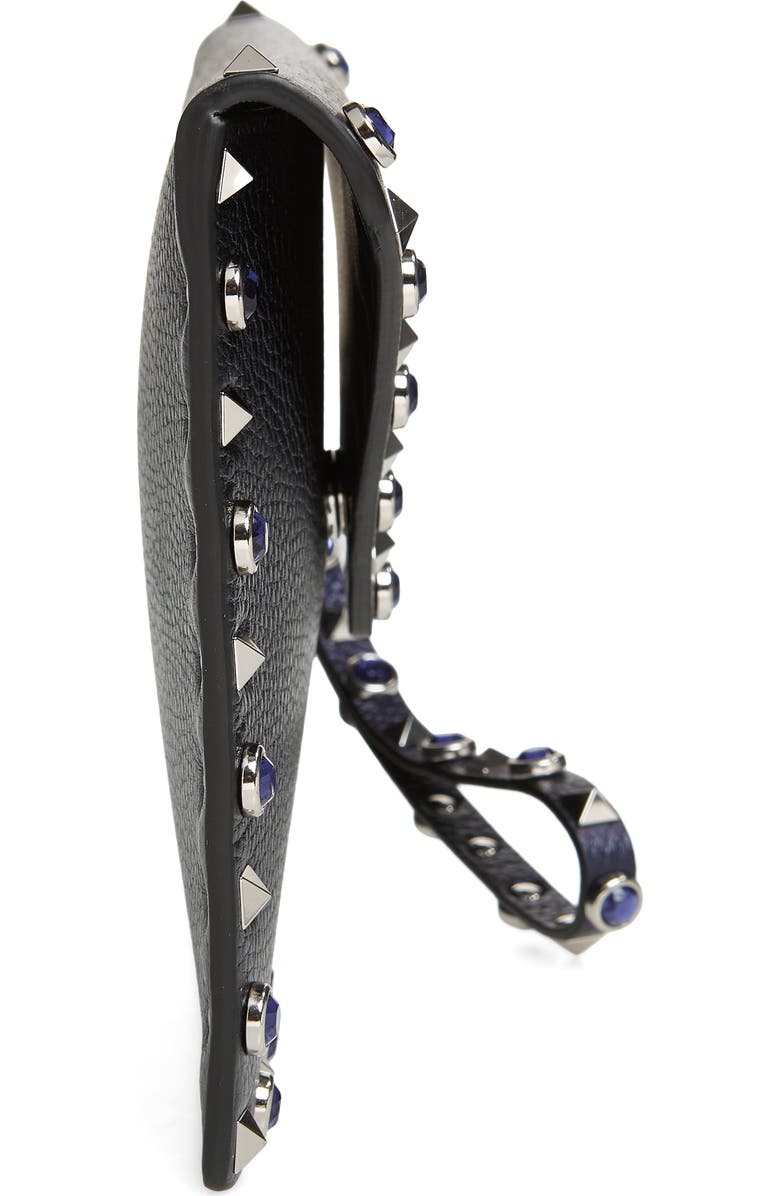 Valentino Garavani Medium Rockstud Flat Leather Wristlet Envelope Pouch, Alternate, color, Navy
