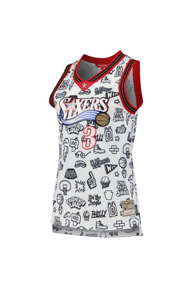 Women's Mitchell & Ness Allen Iverson White Philadelphia 76ers 2000 Doodle Swingman Jersey, Alternate, color, White