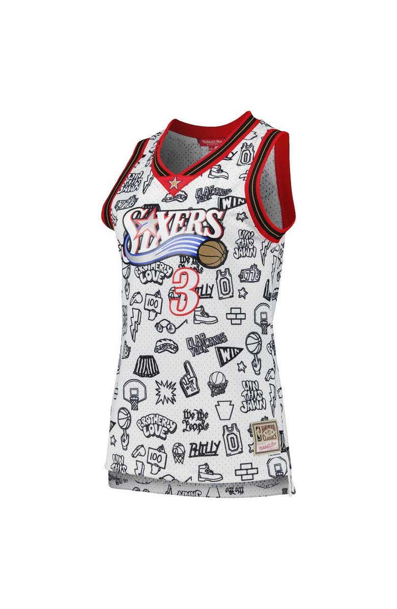 Mitchell & Ness Women's Mitchell & Ness Allen Iverson White Philadelphia 76ers 2000 Doodle Swingman Jersey, Alternate, color,