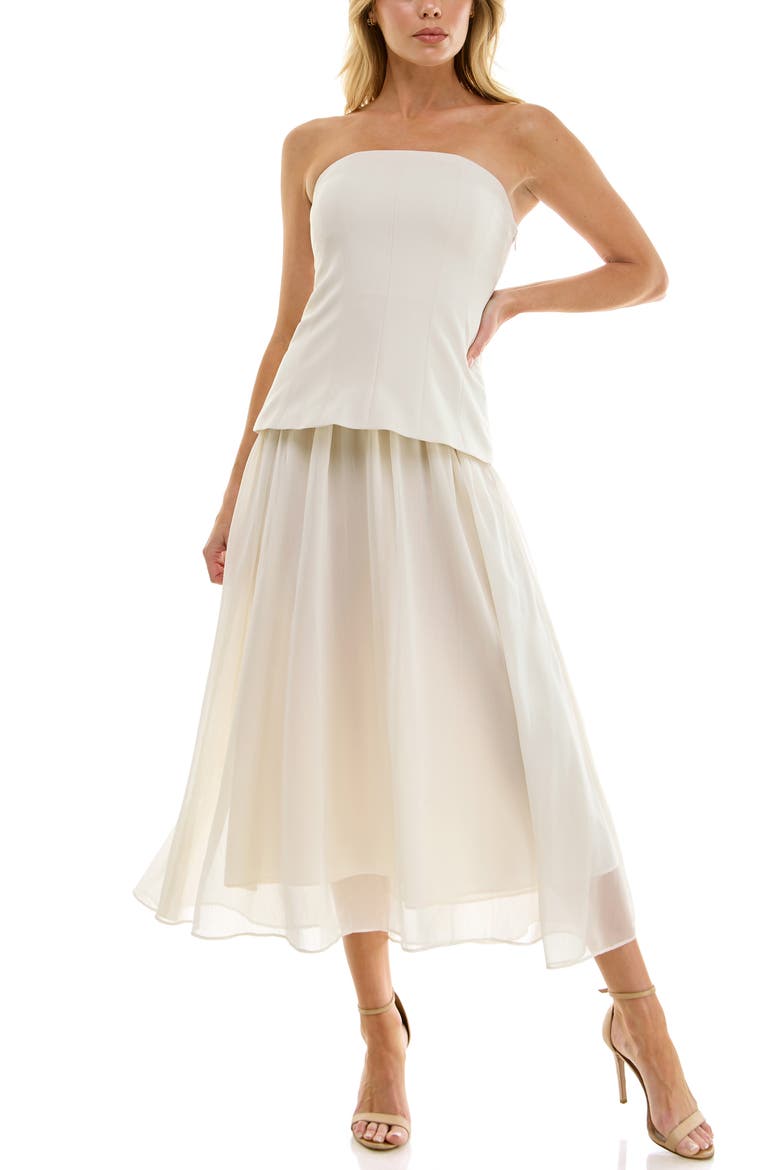 Corset Strapless Mixed Media Maxi Dress, Main, color, IVORY