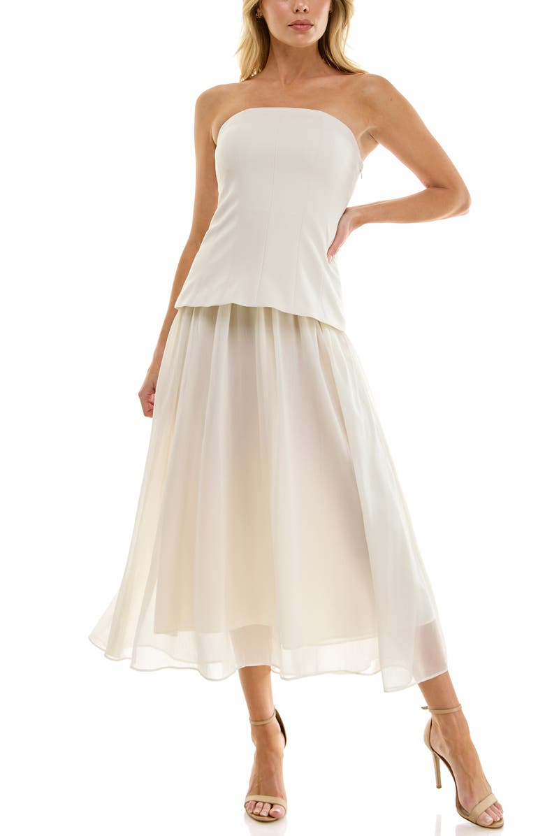 Socialite Corset Strapless Mixed Media Maxi Dress, Main, color, Ivory