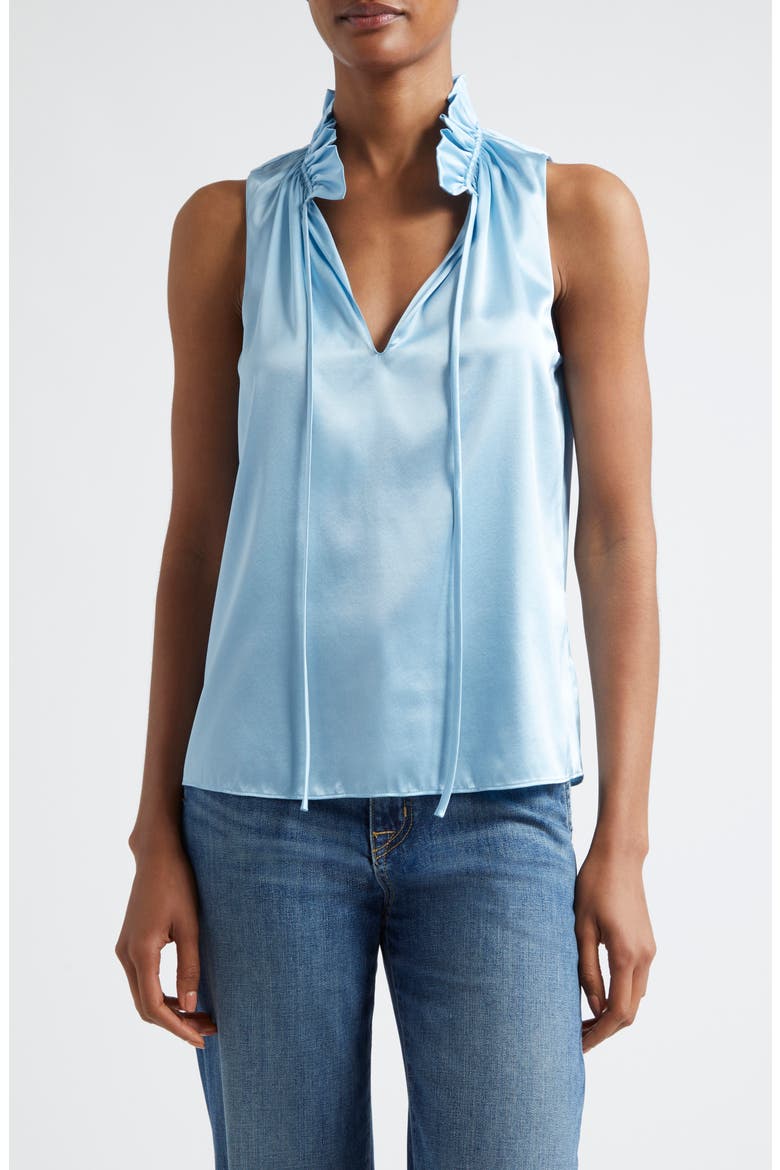 Ayana Ruffle Split Neck Sleeveless Top, Main, color, DREAM BLUE