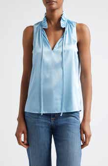 Ramy Brook Ayana Ruffle Split Neck Sleeveless Top