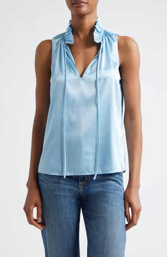 Ayana Ruffle Split Neck Sleeveless Top