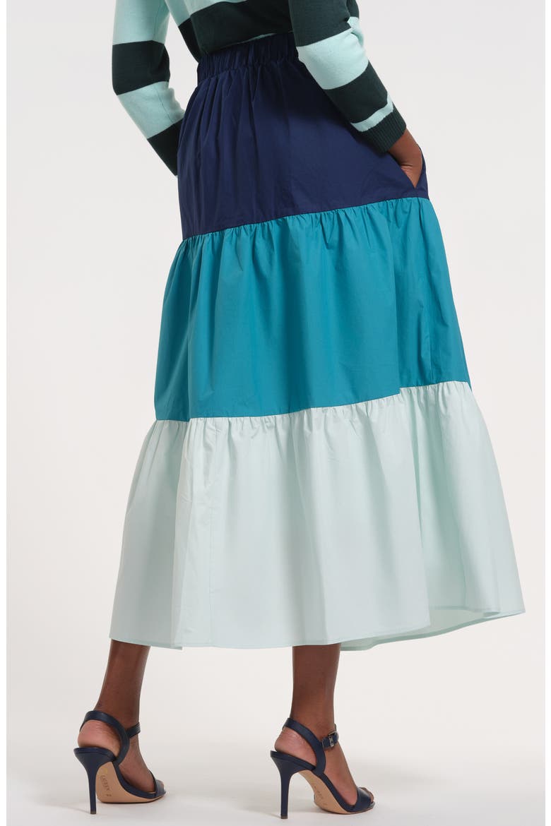Tiered Stripe Cotton Midi Skirt, Alternate, color, TEAL MULTI