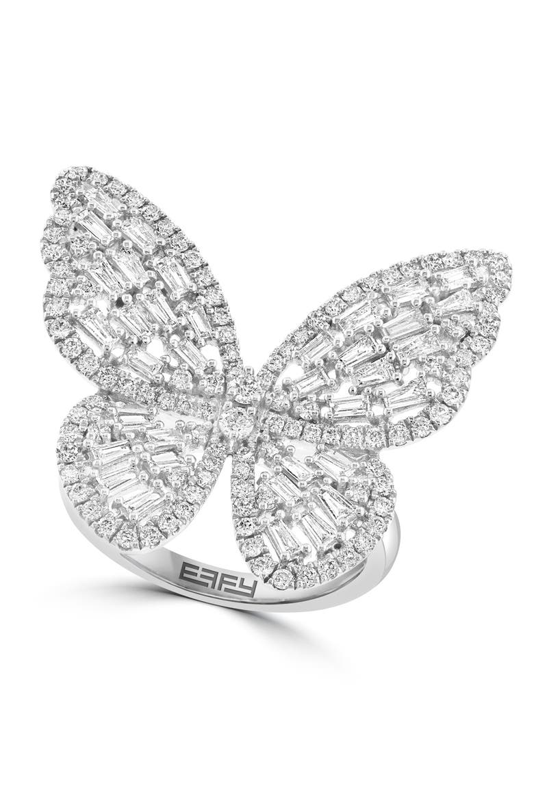 Diamond Butterfly Statement Ring in 14K White Gold, Main, color, Hematite and FW Blush Pearl