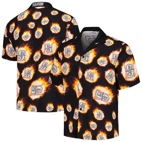 Men's PLEASURES  Black Seattle Mariners Flame Fireball Button-Up Shirt