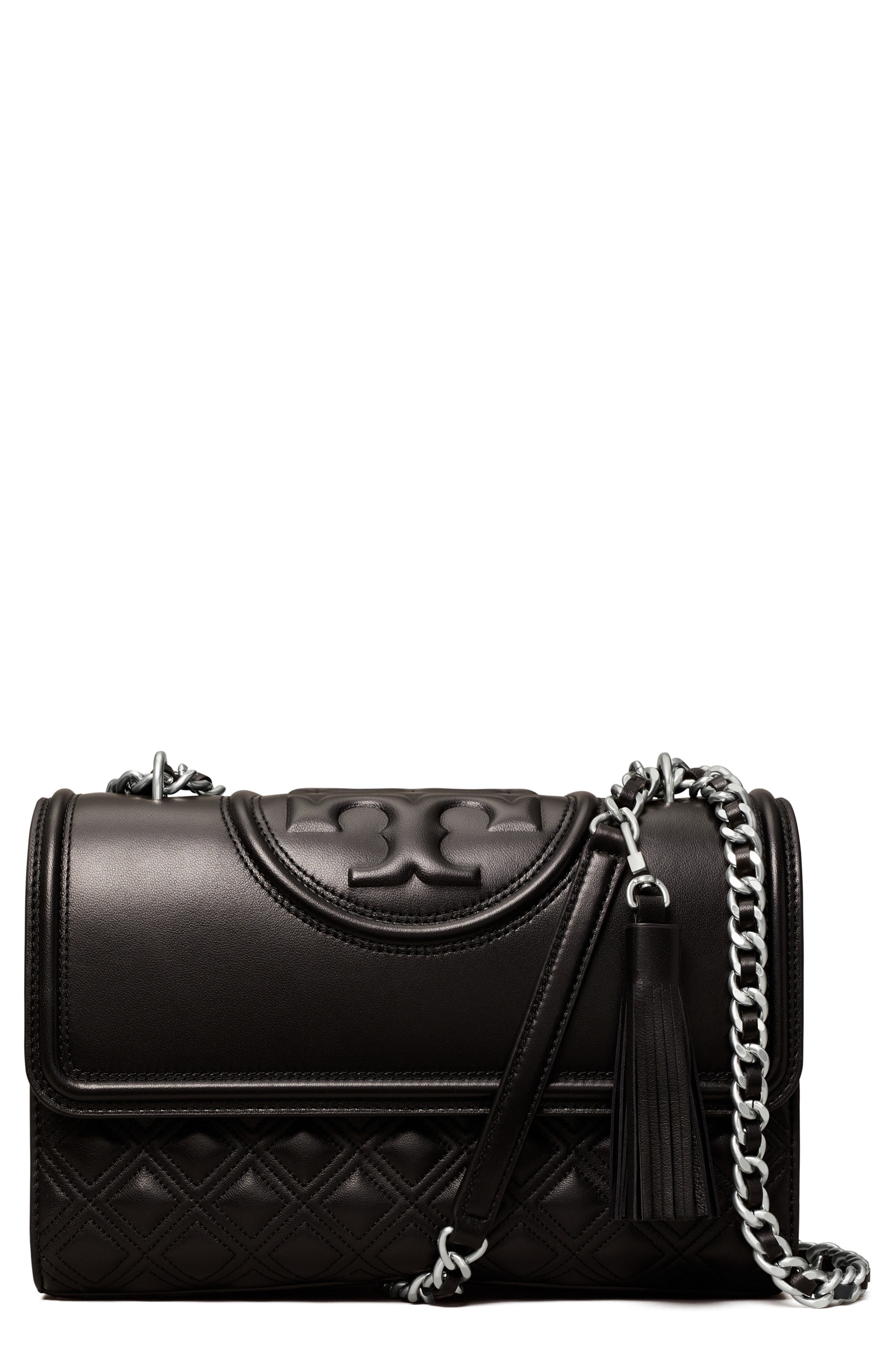 Fleming Leather Convertible Shoulder Bag, Main, color, BLACK / SILVER