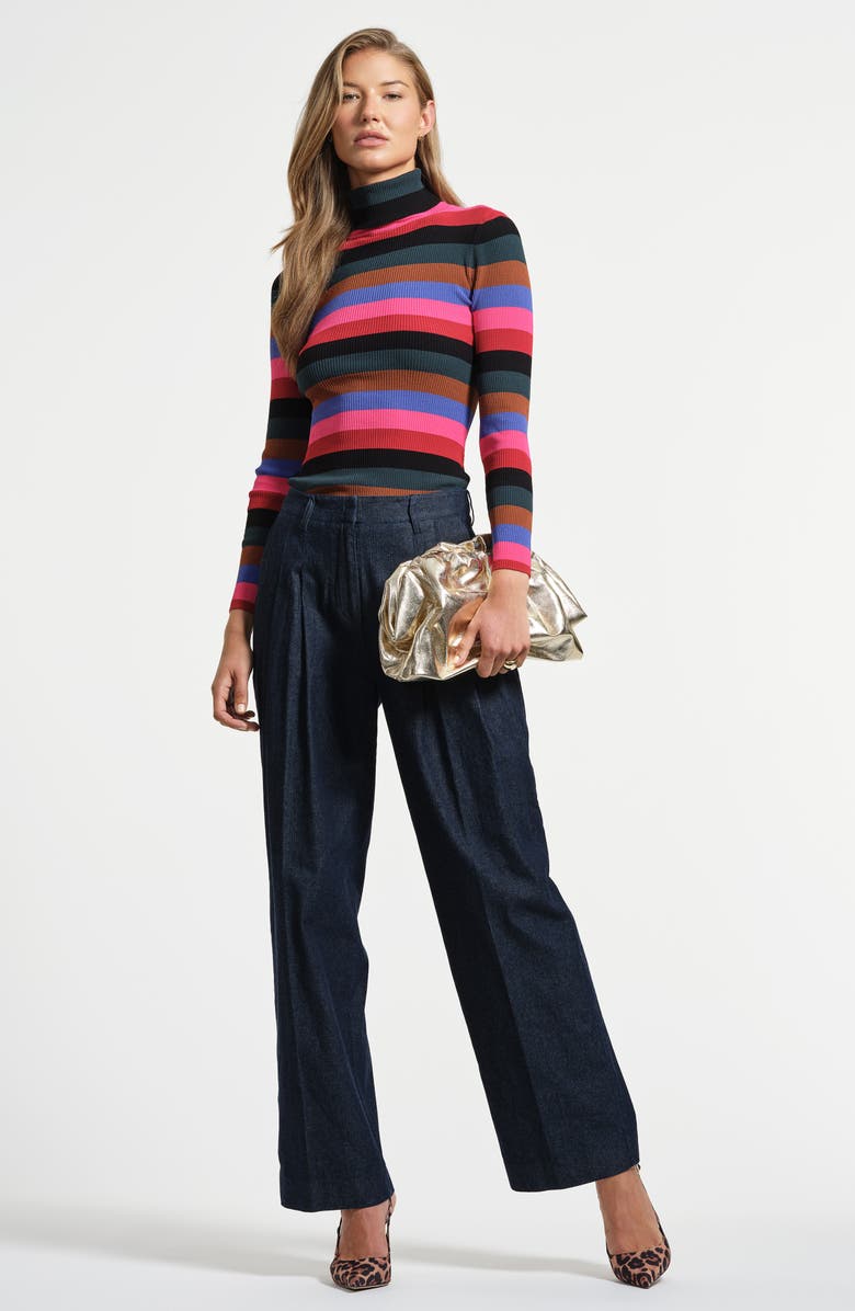 Isaac Mizrahi New York Stripe Turtleneck Rib Sweater, Alternate, color, Multi Stripe