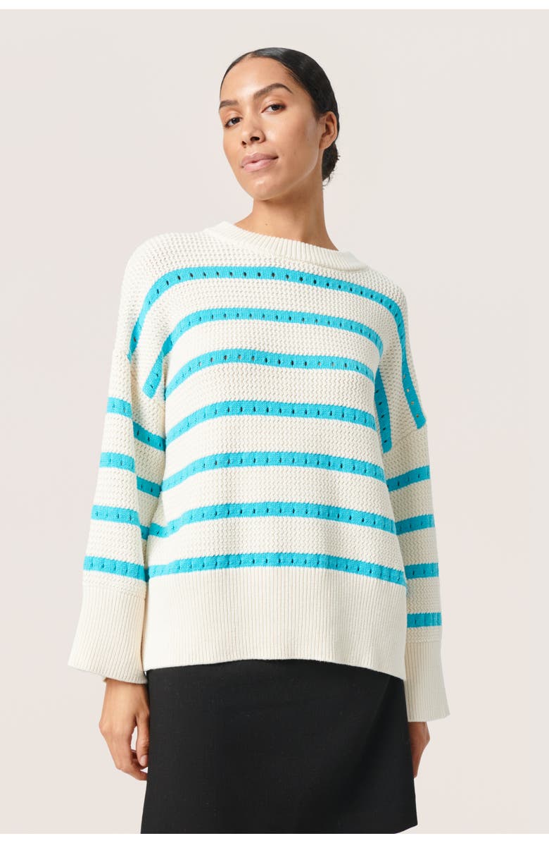 Soaked in Luxury Ravalina Stripes Casual Fit Pullover, Alternate, color, White And Sea Jet Stripe