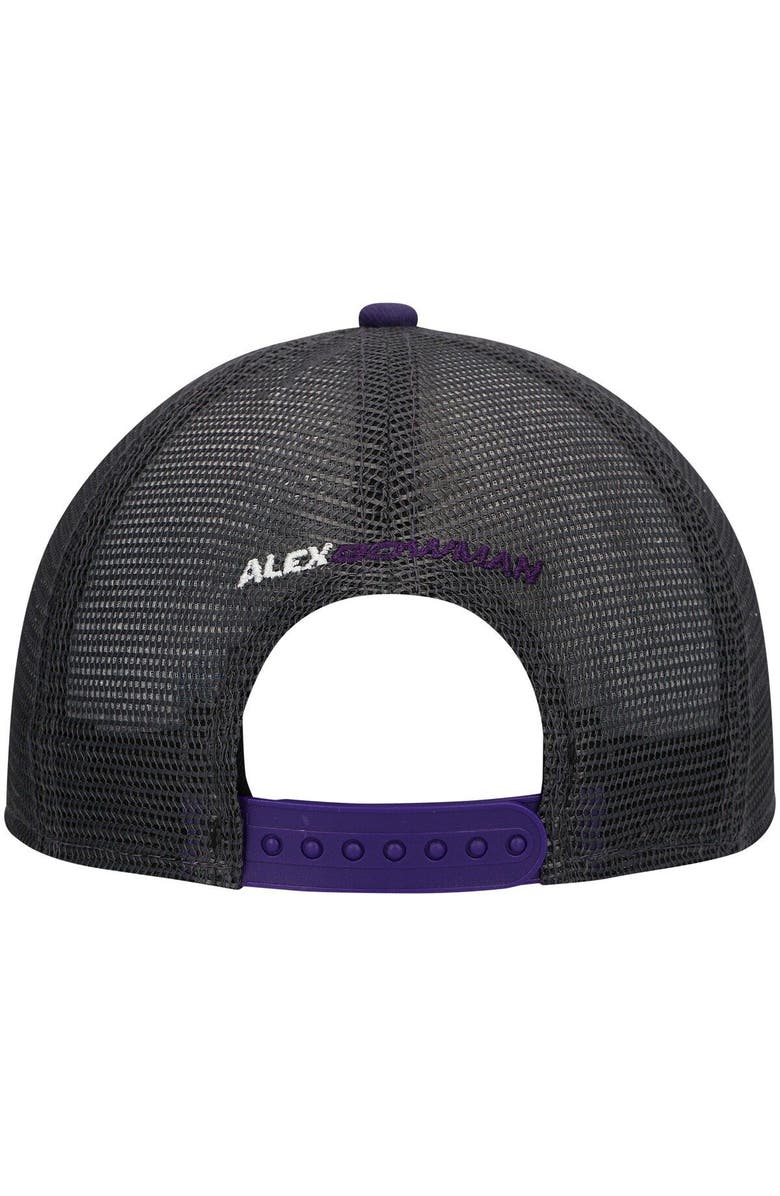 New Era Men's New Era White/Purple Alex Bowman Double Patch 9FORTY A-Frame Trucker Snapback Hat, Alternate, color, 