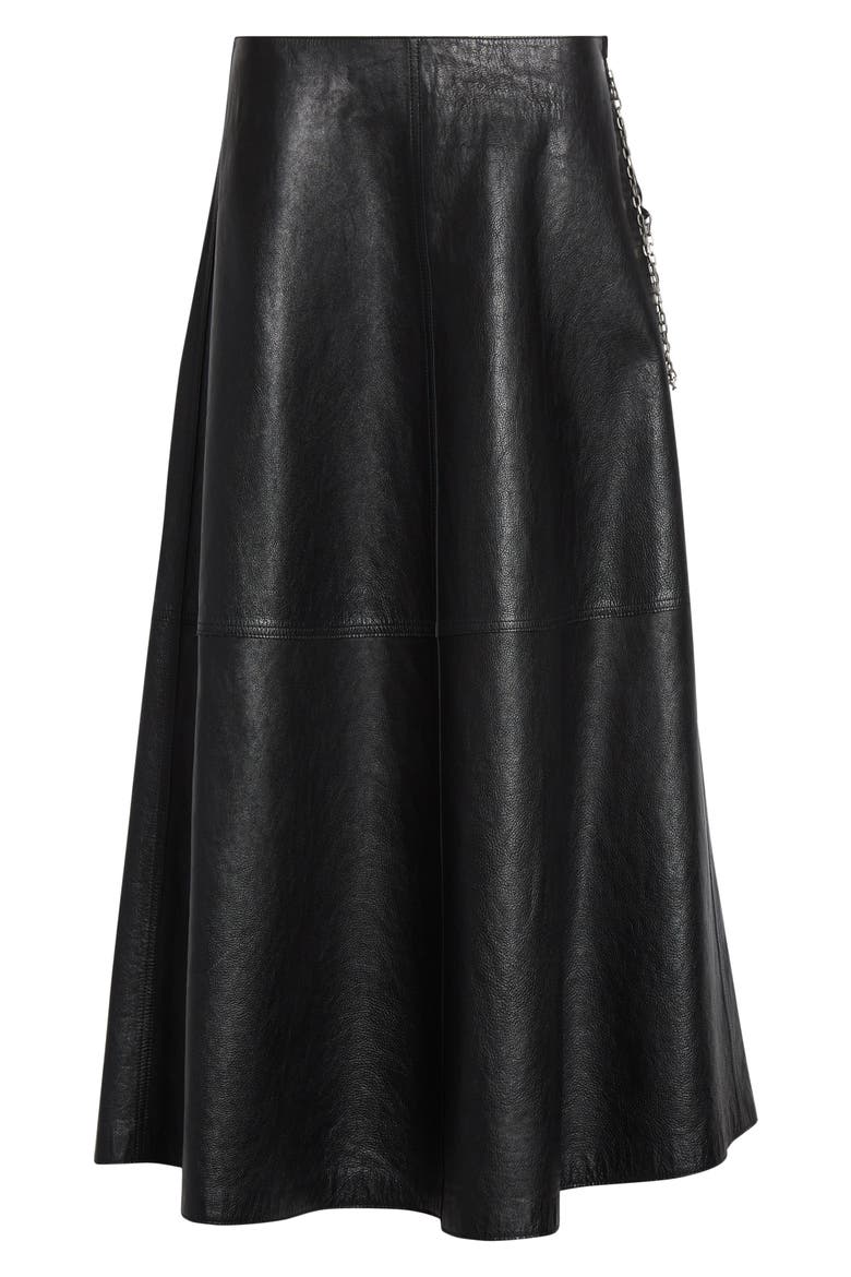 Chain Zip Leather Skirt, Alternate, color, BLACK