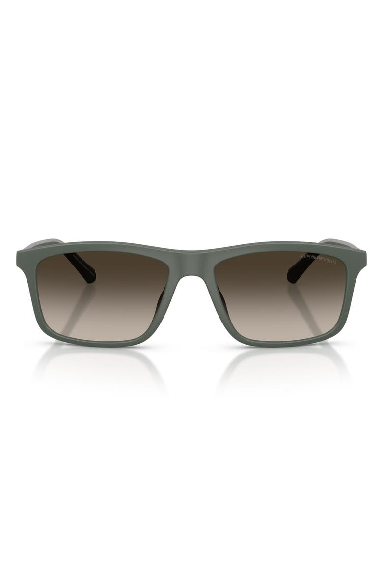 Emporio Armani 57mm Gradient Pillow Sunglasses, Main, color, Matte Green / Gradient Brown