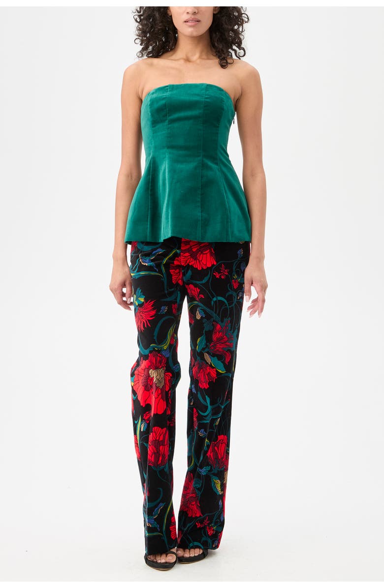 Trina Turk Finale Strapless Velvet Peplum Top, Main, color, Opulent Ivy