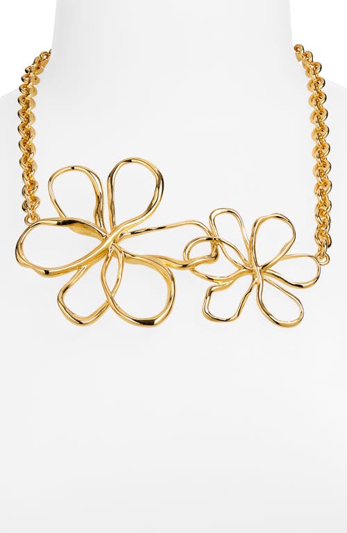 Oscar De La Renta Double Flower Bib Necklace In Gold
