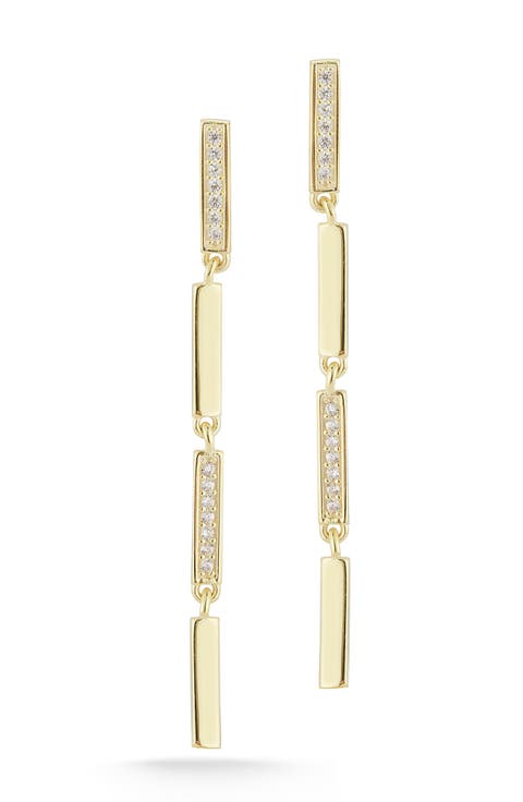 Yellow Gold Vermeil Pave CZ Bar Drop Earrings