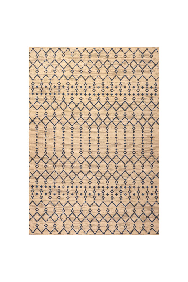 Ourika Moroccan Geometric Textured Weave Indoor/Outdoor Area Rug, Main, color, Beige/Navy