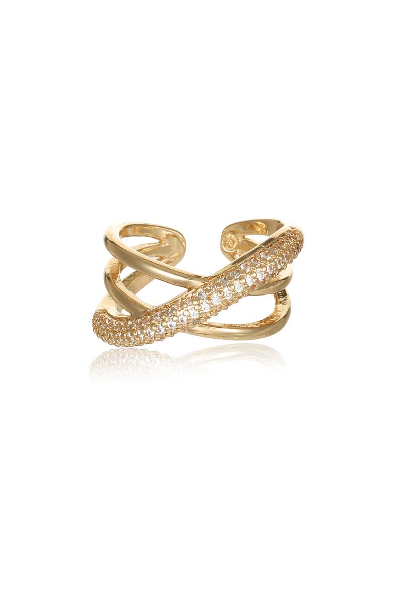 Cubic Zirconia Crossover Ring, Main, color, GOLD