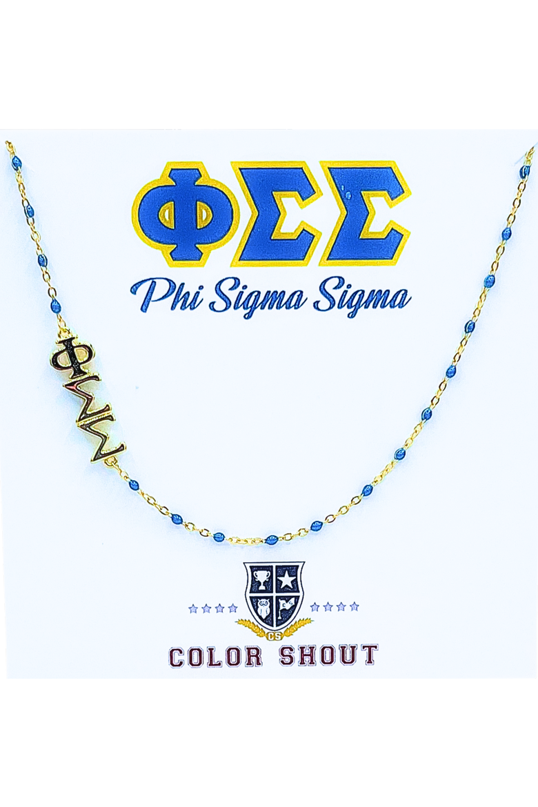 Phi Sigma Sigma Greek Letter Side Set Necklace, Main, color, Yellow Gold