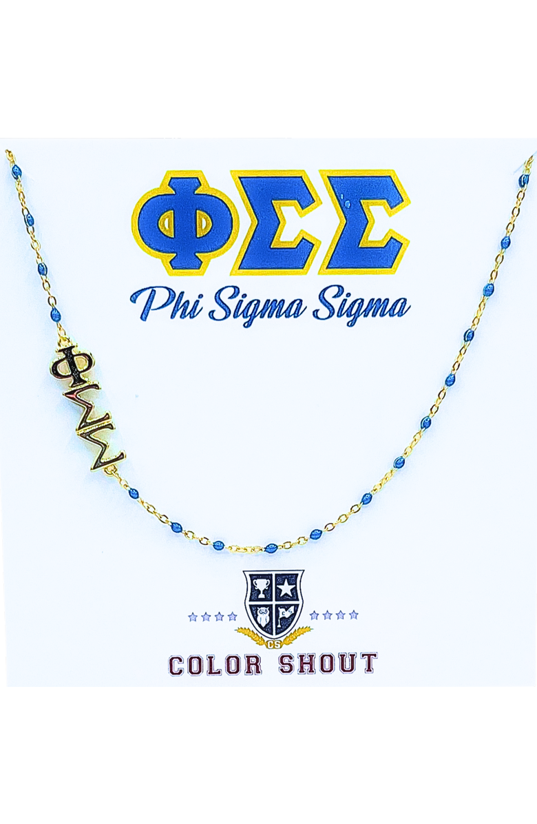 Color Shout Phi Sigma Sigma Greek Letter Side Set Necklace, Main, color, Yellow Gold