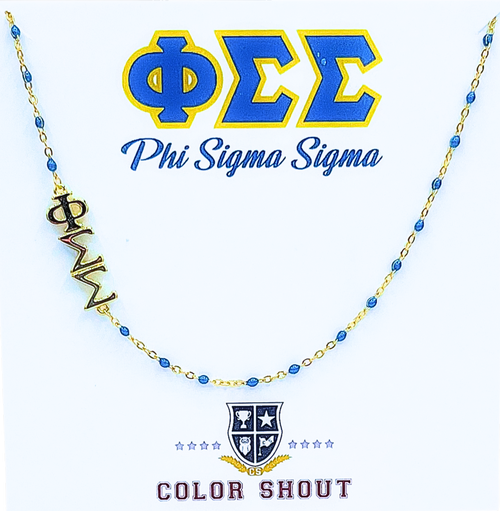 Color Shout Phi Sigma Sigma Greek Letter Side Set Necklace In Blue