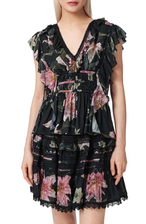 Canto Floral Side Tie Tiered Ruffle Trim Top