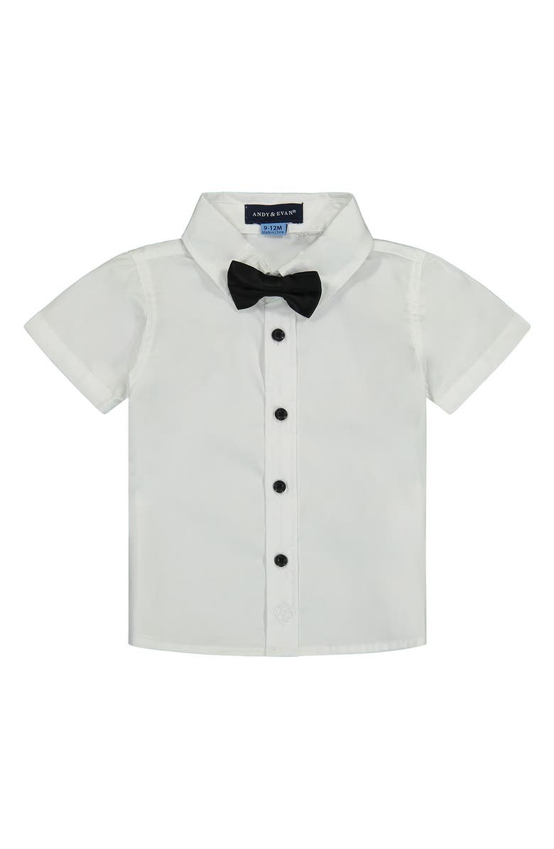 Andy & Evan Short Sleeve Button-Up Shirt, Suspender Shorts & Bow Tie Set, Alternate, color, 