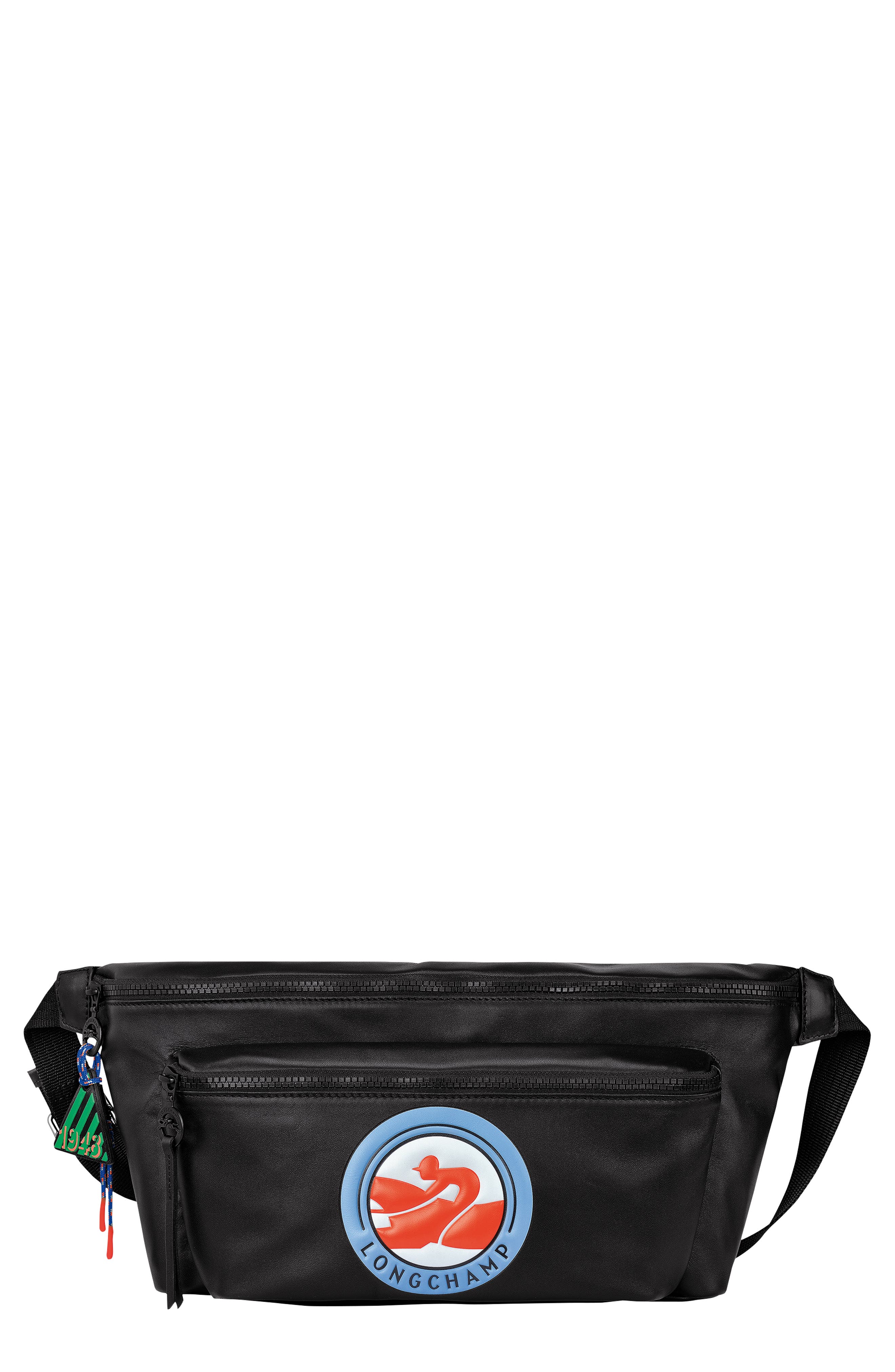 Longchamp Lambskin Leather Belt Bag, Main, color, Black