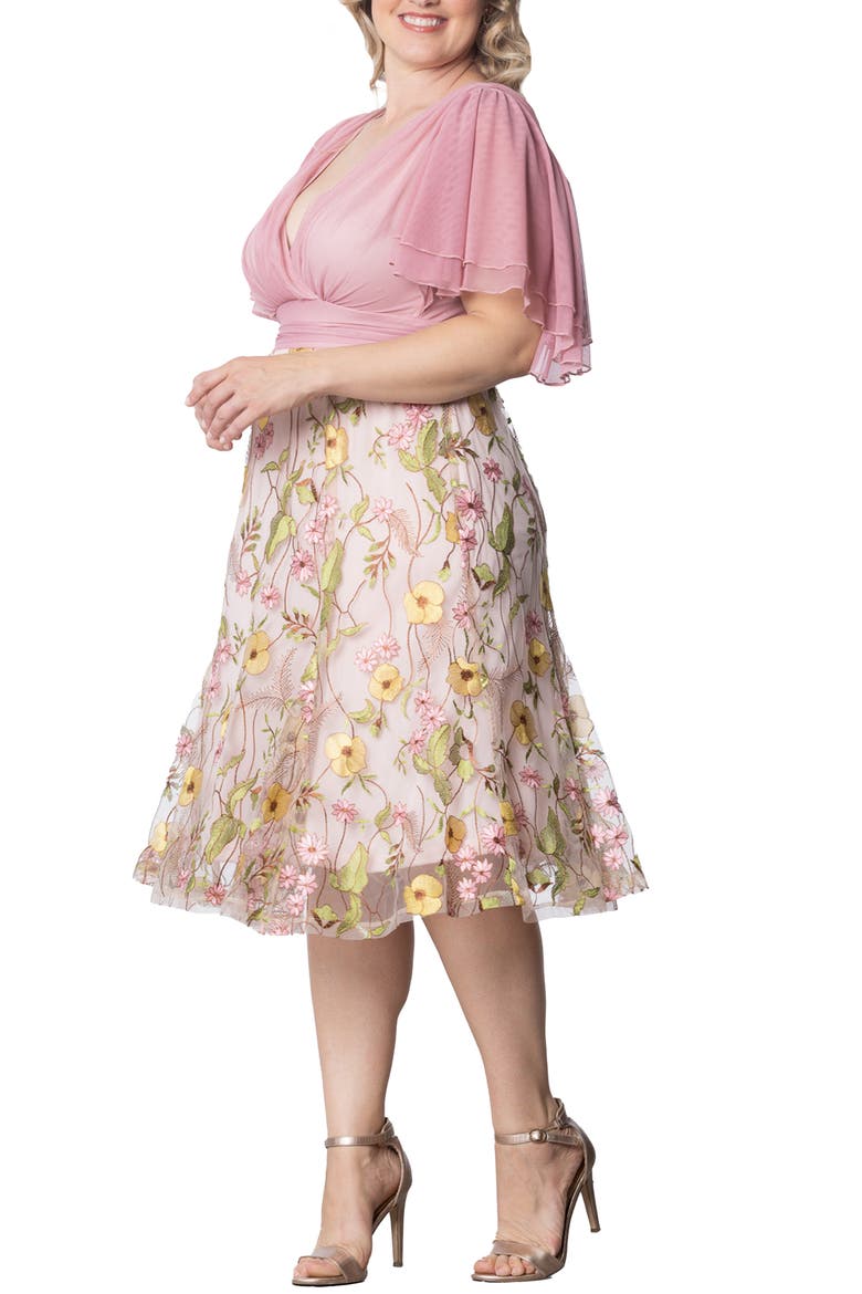Lillian Embroidered Flutter Sleeve Cocktail Dress, Alternate, color, DAWN GARDEN