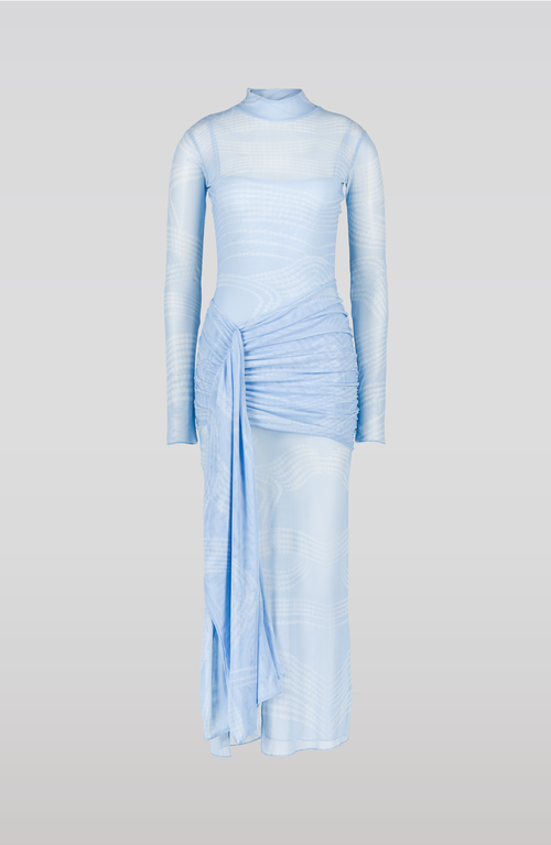 Saemdi Draped Mesh Dress With Mock Neck In Ice Blue