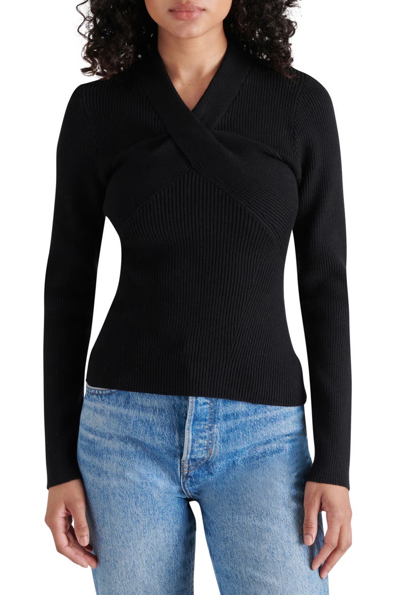 Francesco Crossover Rib Sweater, Main, color, BLACK